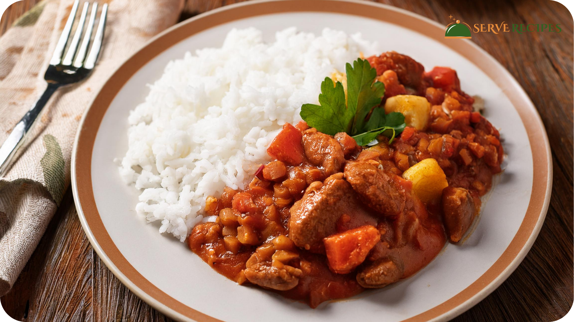 Plate of traditional picadillo served with white rice and garnished with fresh herbs