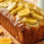 A loaf of Banana Bread with a Tropical Twist, featuring visible chunks of pineapple and shredded coconut, served on a white plate.